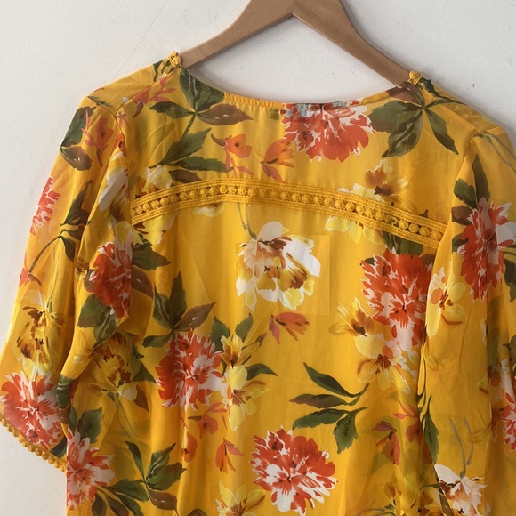 (B9) Emory Park Kimono Womens Medium Yellow Orange Floral Open Face Cardigan NWT - Picture 8 of 8